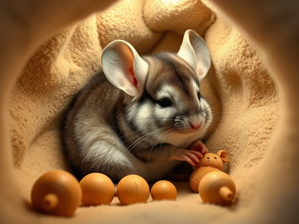 Fotografía realista de un chinchilla en un refugio