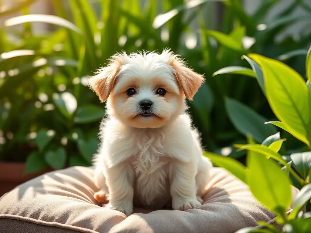 Foto realistic de un cachorro chi-poo feliz en un paisaje verde