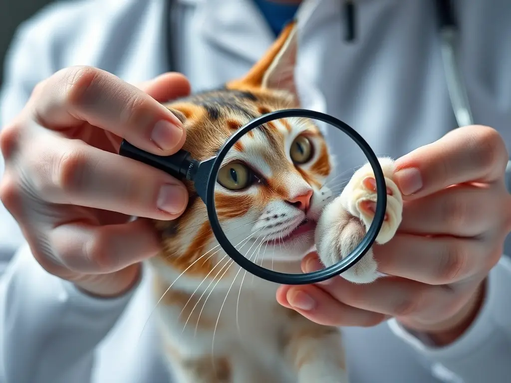 Fotorealista de un veterinario examinando un gato sanador