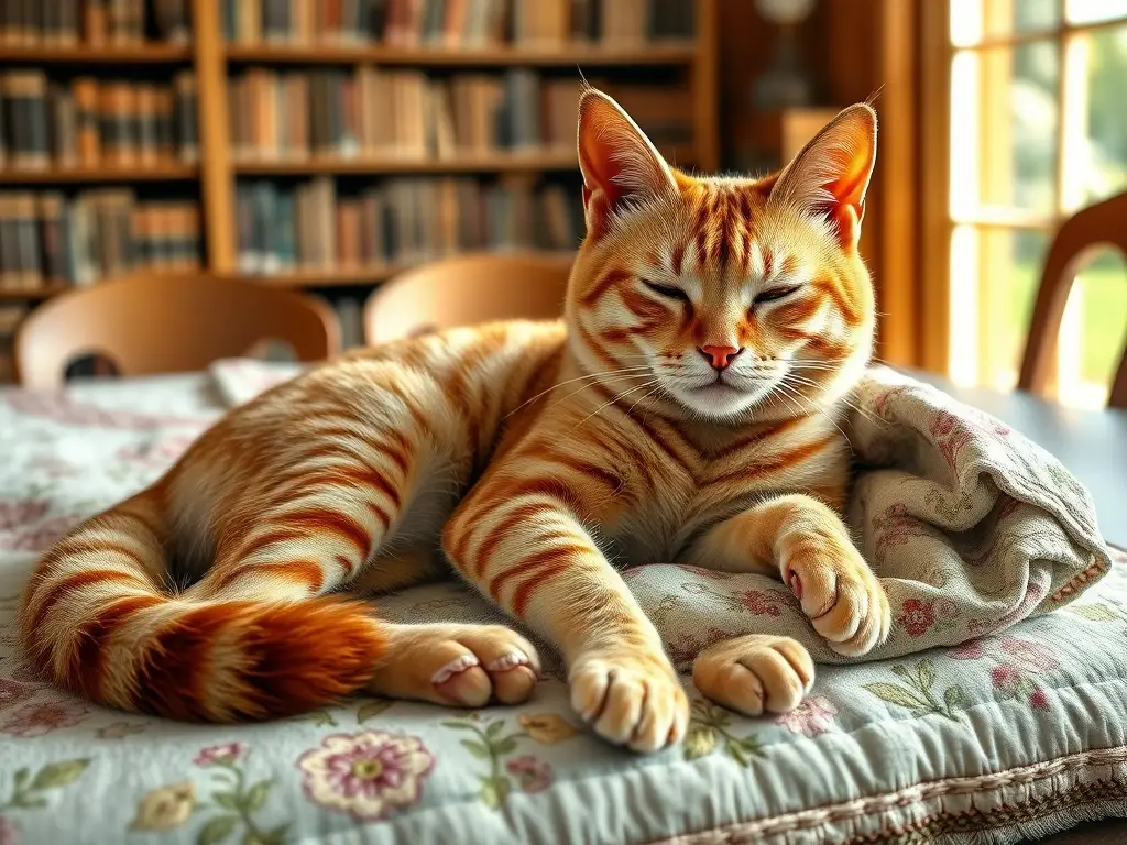 Foto realista de un gato tabby con una manta vintage