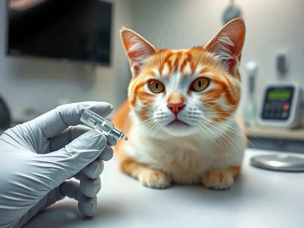 Gato sobre mesa veterinaria con cápsula