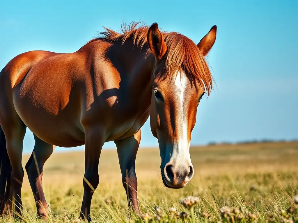 Es una imagen realista y precisa de un caballo Przewalski, majestuosa