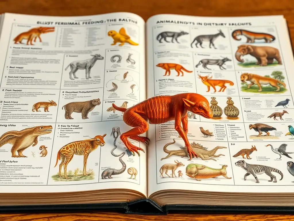 Imagen detallada y realista de animales y sus hábitos alimenticios