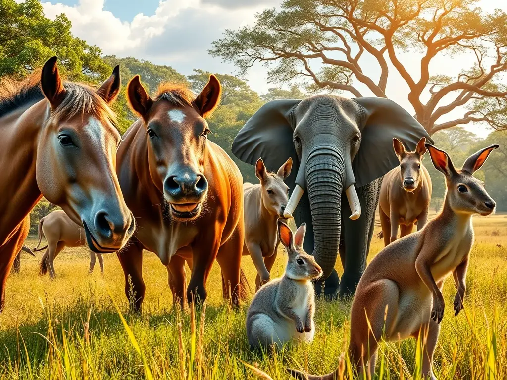 Portada fotorrealista de herbívoros en savana