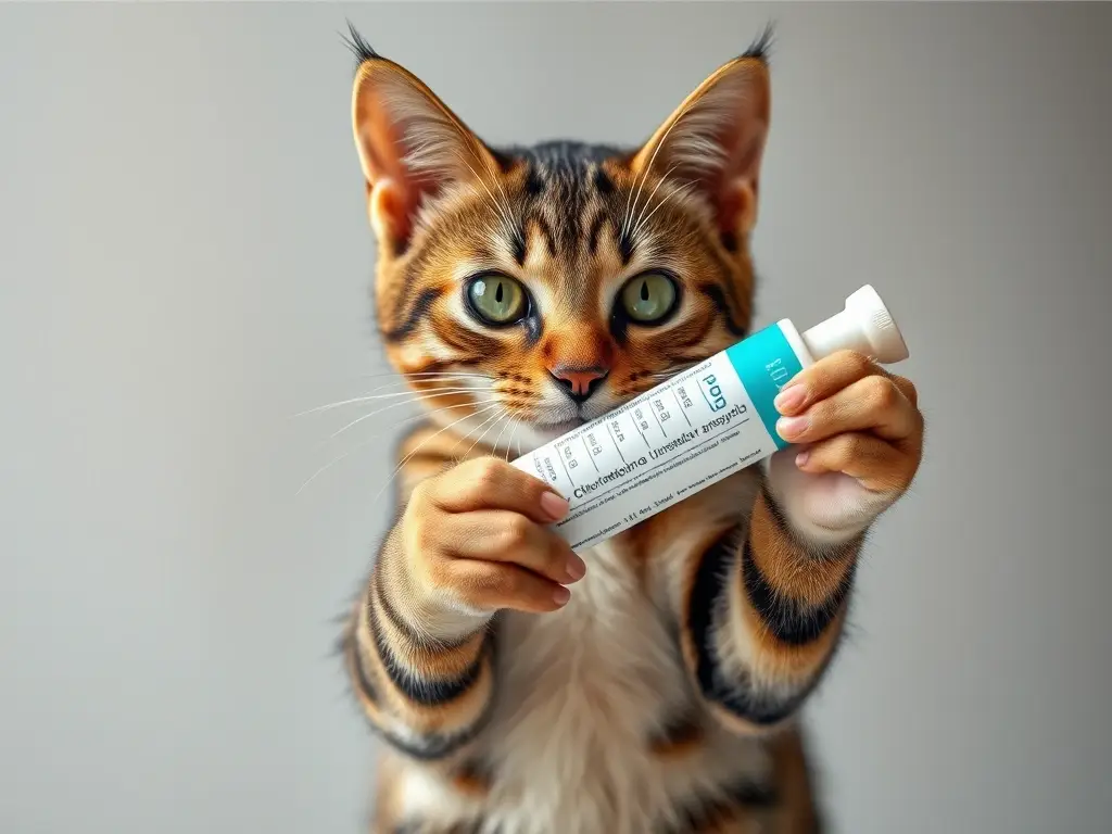 Foto realista de un gato tabby con antibiótico