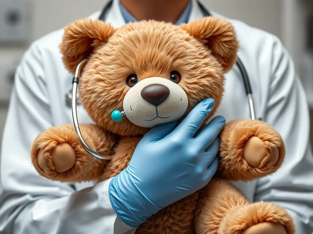 Photorealista de un veterinario con un oso marrón