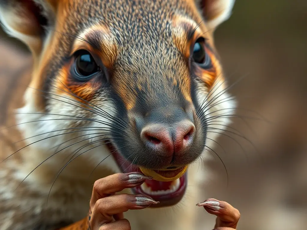 Fotorealista retrato de comadreja comiendo semilla, enfoque nítido