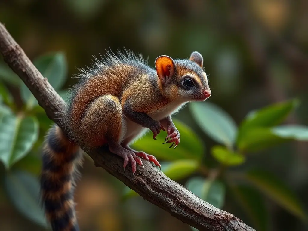 Fotografía realista de una comadreja en un árbol, detallada y natural