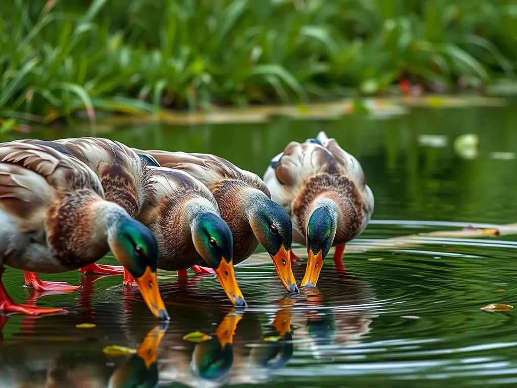 Imagen realista de patos en un lago con detalles