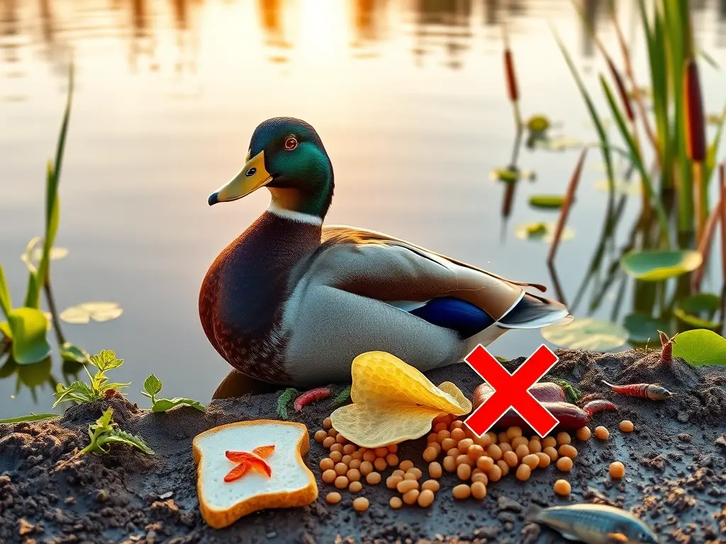 Pato en estanque, banquete natural, desechos prohibidos