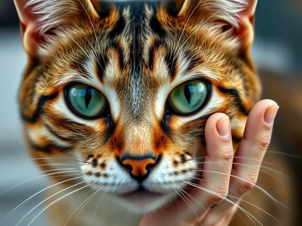 Foto realista de un gato tabby con ojos esmeralda y detalles impecables
