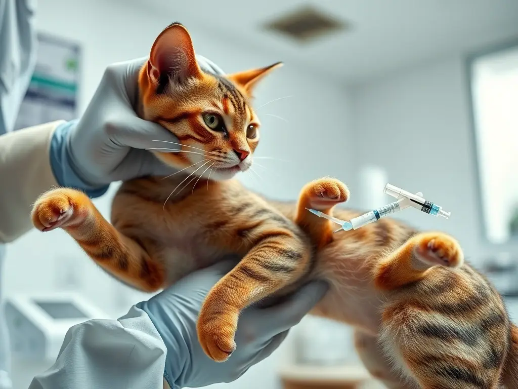 Imagen realística de un veterinario vacunando a un gato