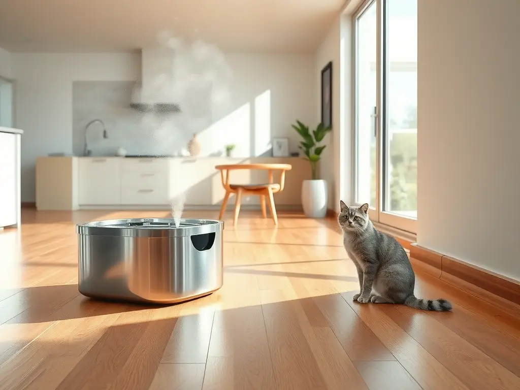 Sala moderna luminosa con gato tranquilo