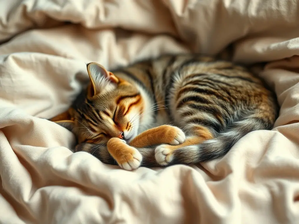 Foto realista de un gato tabby durmiendo de forma natural