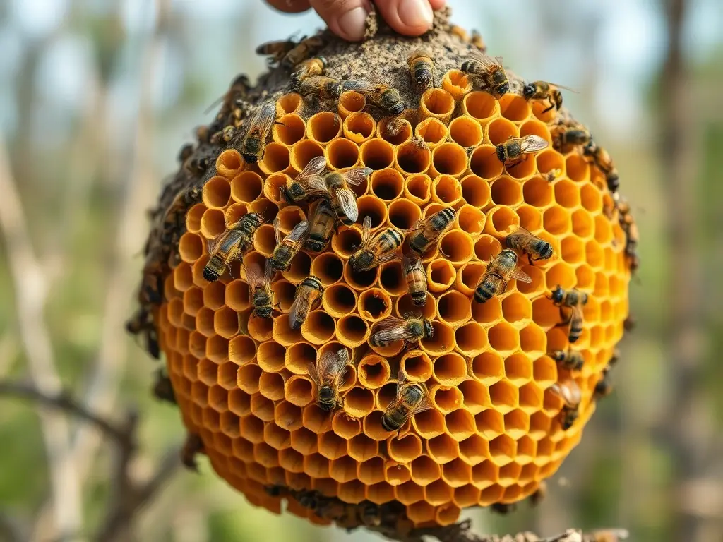 Fotografía realista de abejario construído con maestría natural