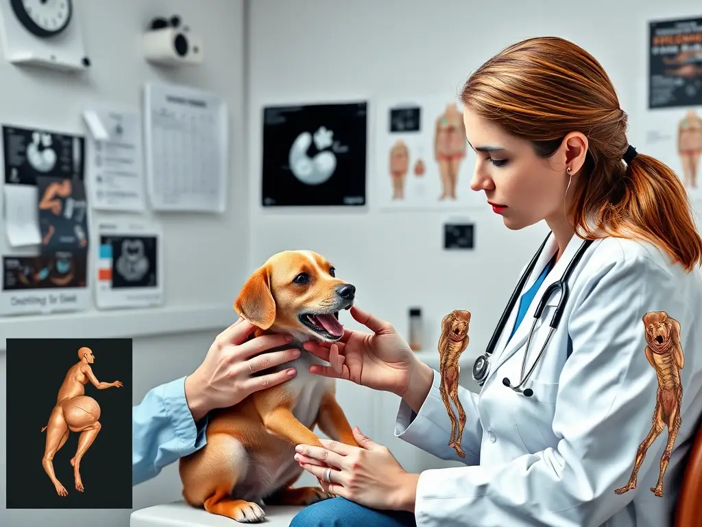 Fotorealista collage: veterinario consultado por dueño de perro