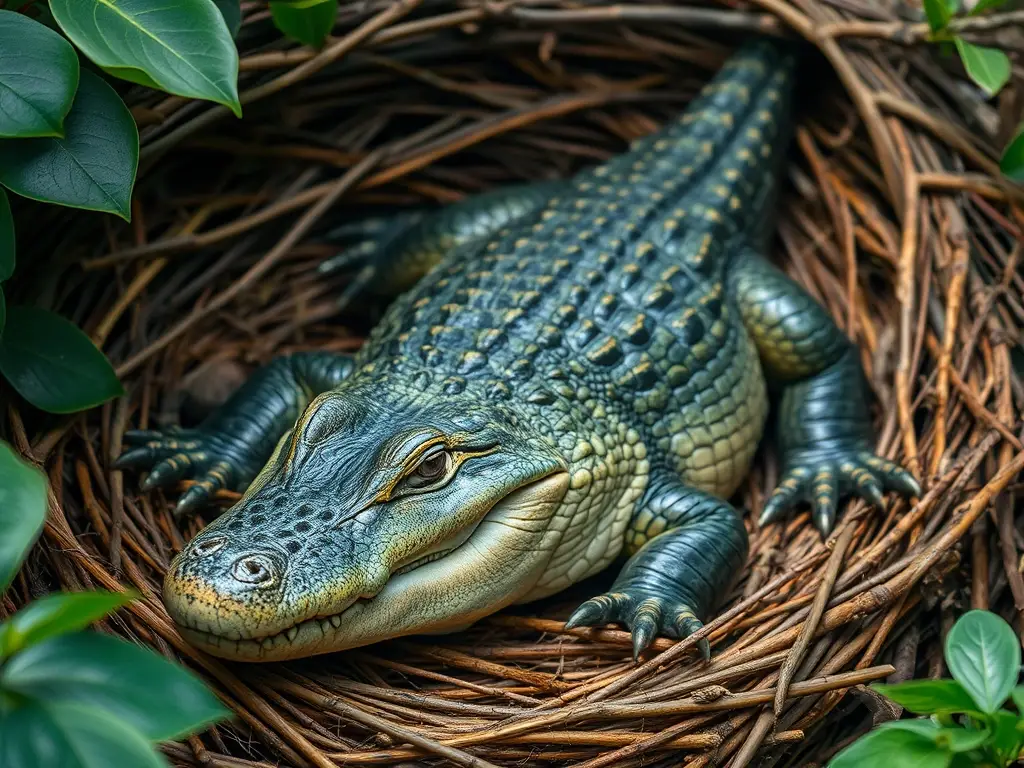 Foto realista de crocodilo nile majestuosa en un nido