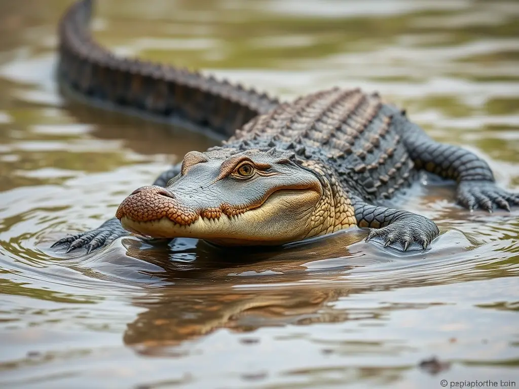 Fotografía realista de cocodrilo de agua salada (Crocodylus porosus) emergiendo de un río