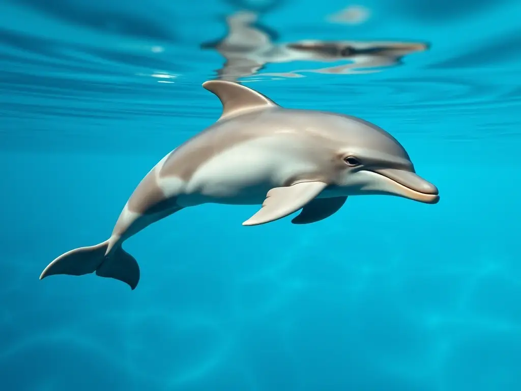 Un retrato realista de un bebé delfines nadar en el mar