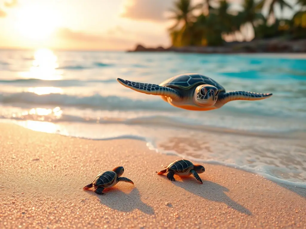 Tortuga recién nacida emergiendo al amanecer