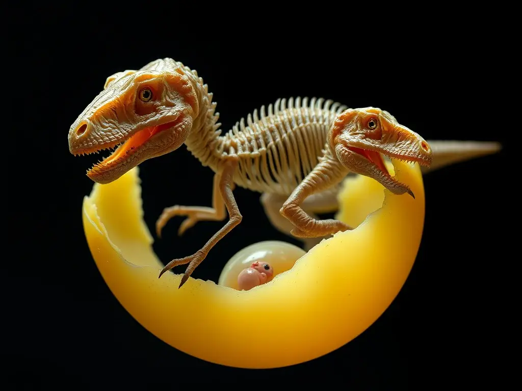 Imagen detallada y realistica de un huevo de velociraptor con embrión