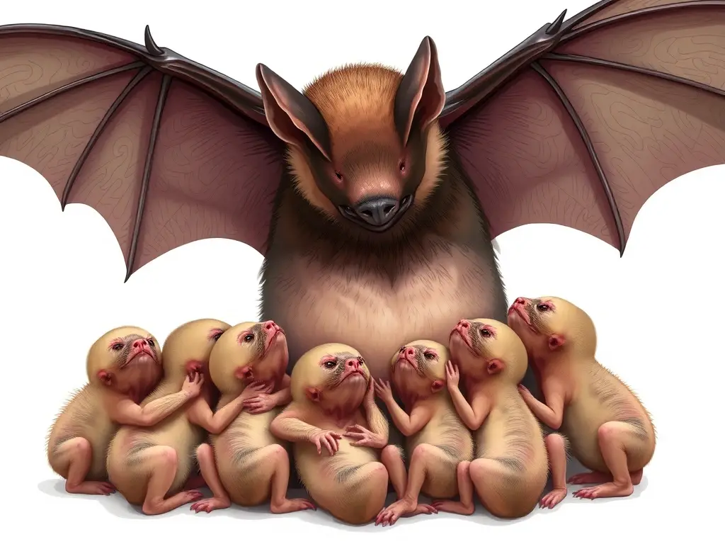 Ilustración realista de un búho lactante y sus cachorros