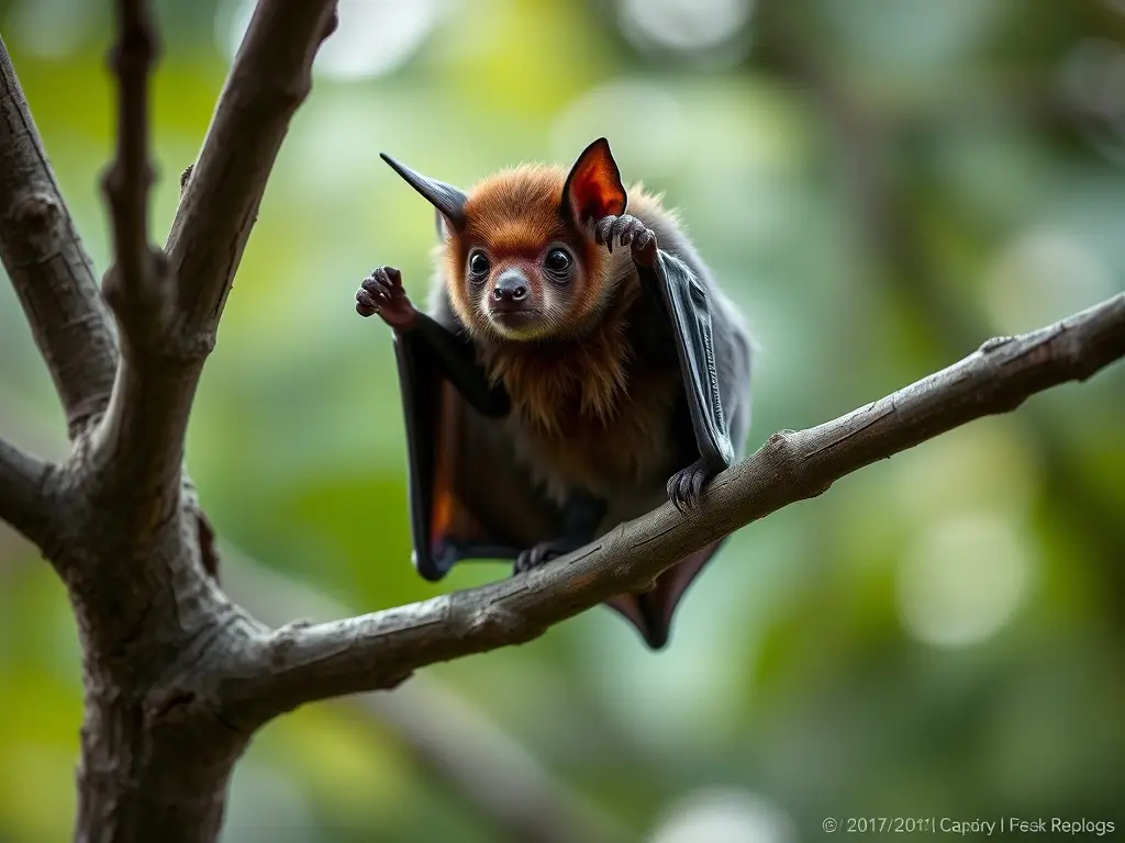 Imagen de un murciélago en un árbol, realista y detallada