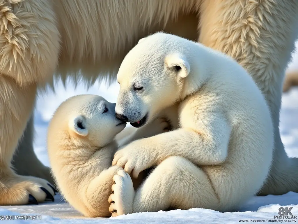 Fotografíarealistic de un oso polar cub explorando con su madre