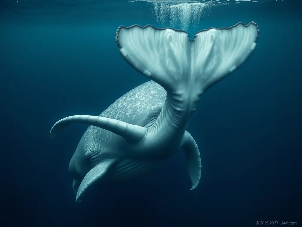 Foto realista, sperm whale con cola poderosa, alta resolución