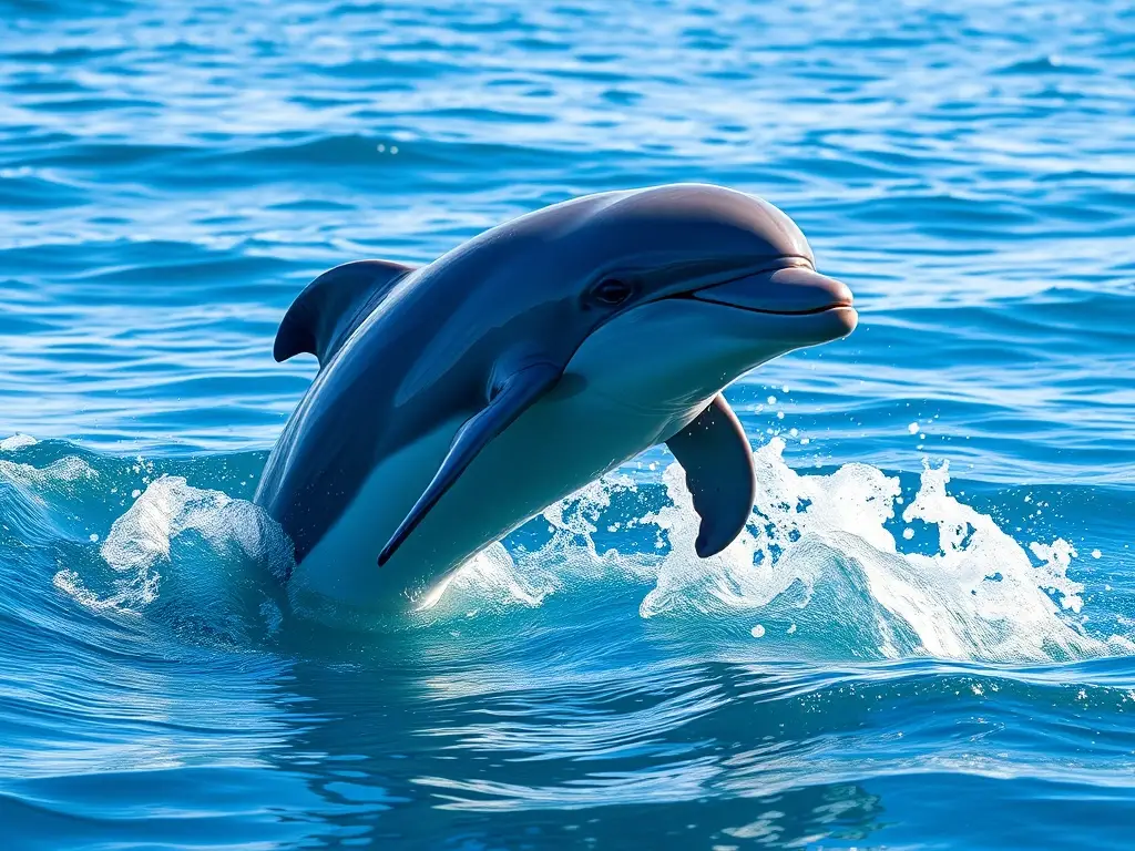 Foto realista de delfín delfines saltando la superficie,