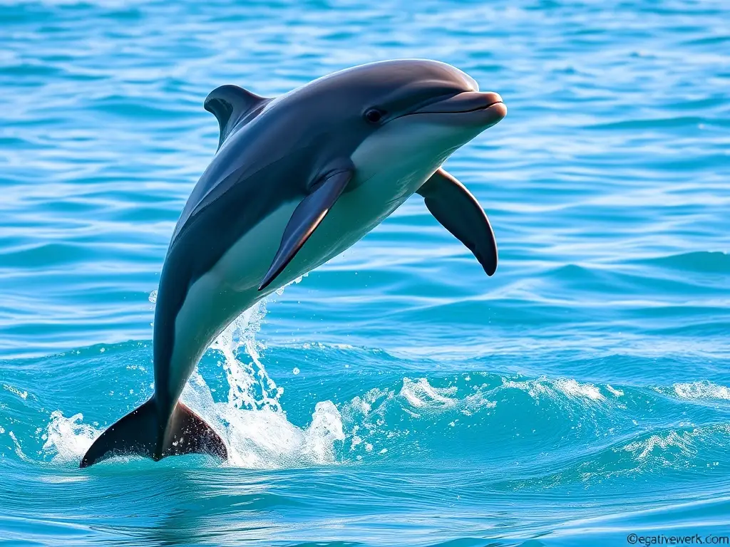 Foto real, un delfín bottlenose saltando sobre un mar cristalino