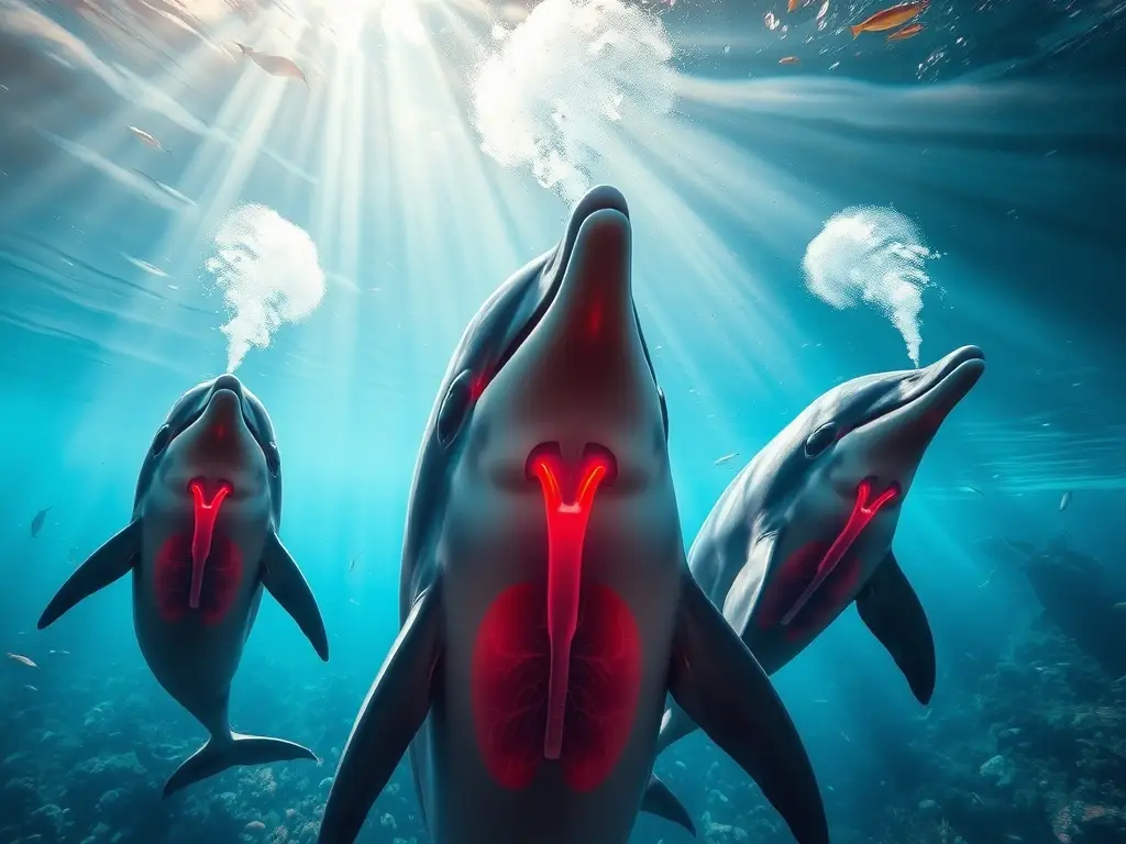 Delfines emergen bajo agua