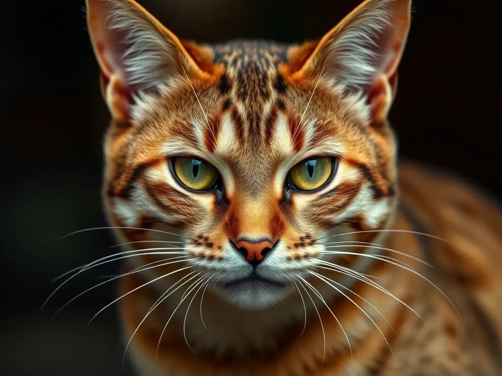 Fotografía realista de un gato con expresión decidida, con detalles impecables