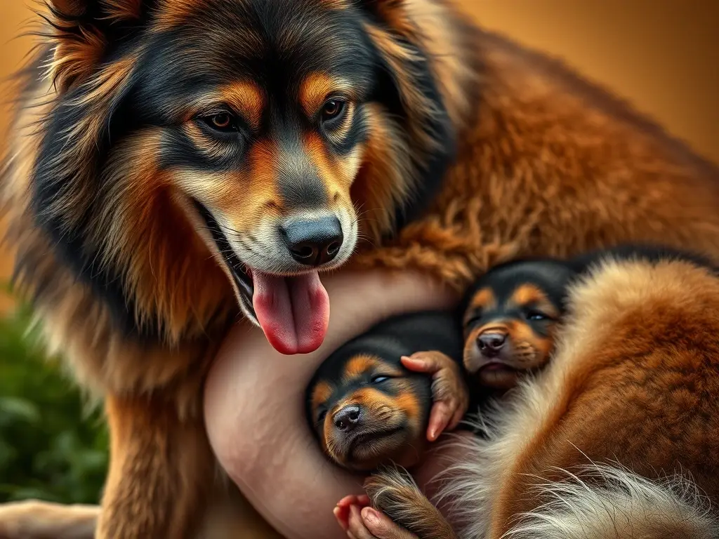 Una poderosa madre canina da a luz a un cachorro