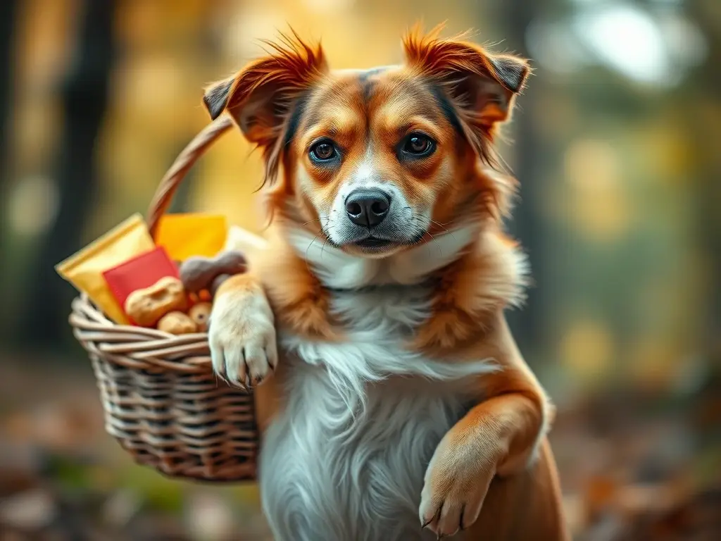 Una foto realista de un perro embarazada en un bosque tranquilo