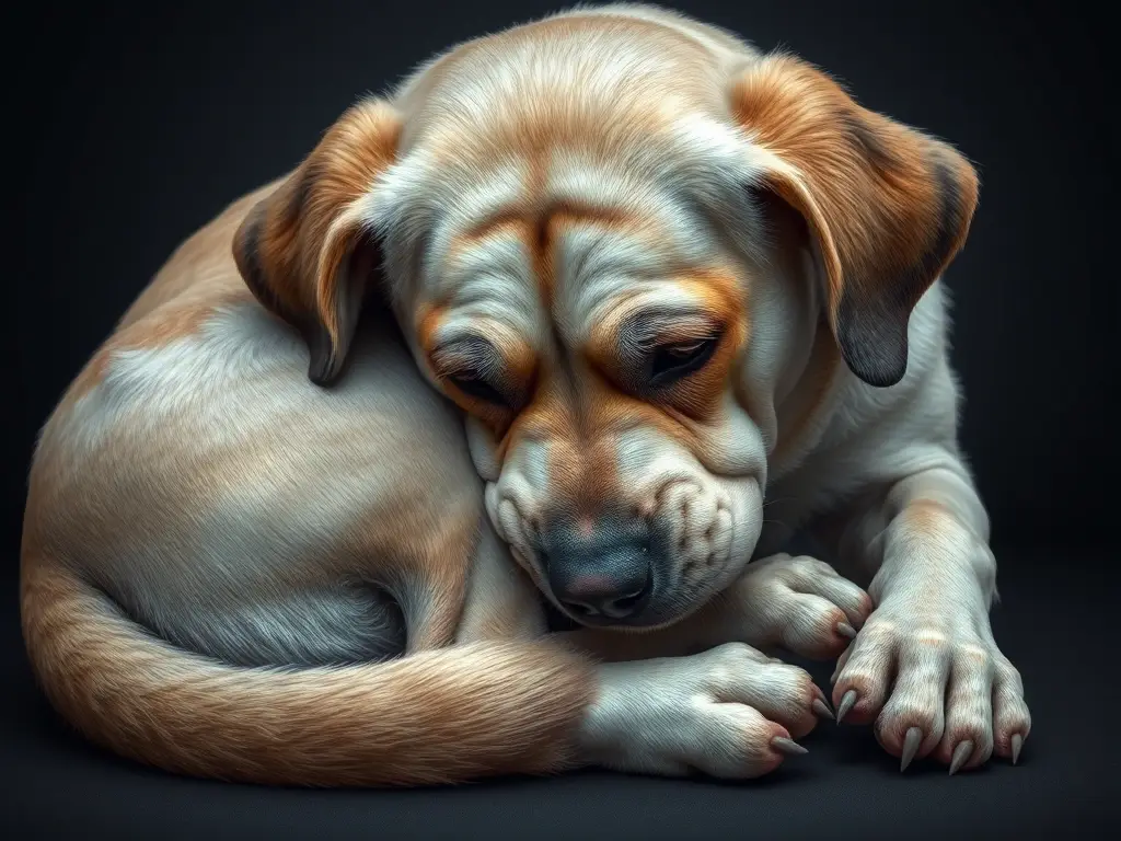Una ilustración médica realista de un perro mayor en agonía