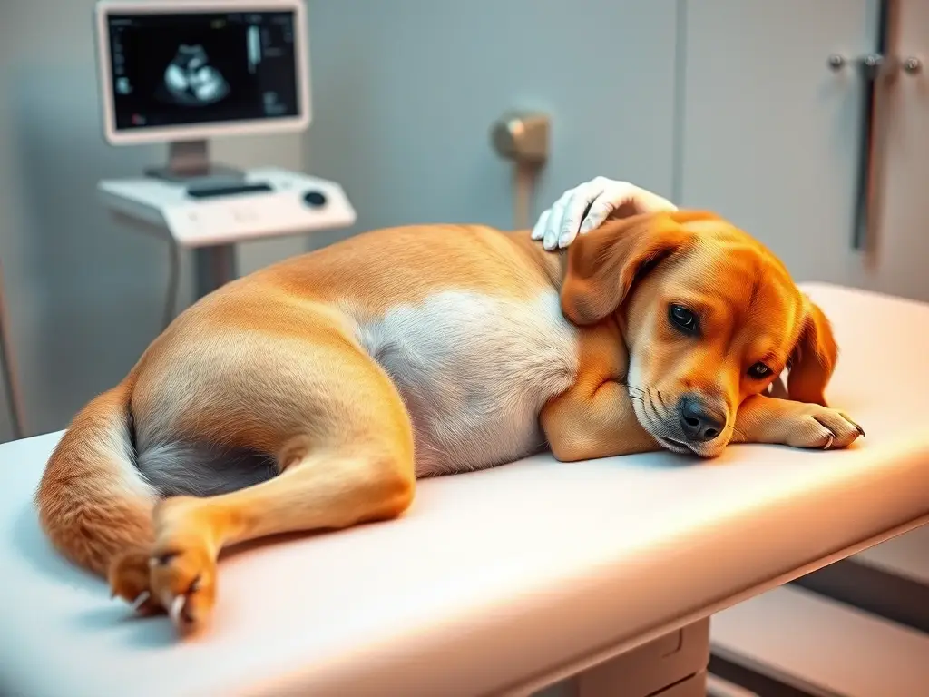 Perra embarazada recibe ecografía en clínica veterinaria