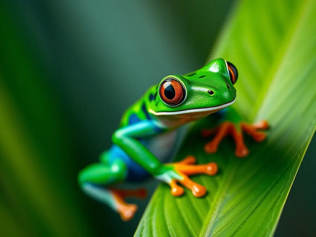 Un retrato realista en 8K de un árbol de rana de veneno verde