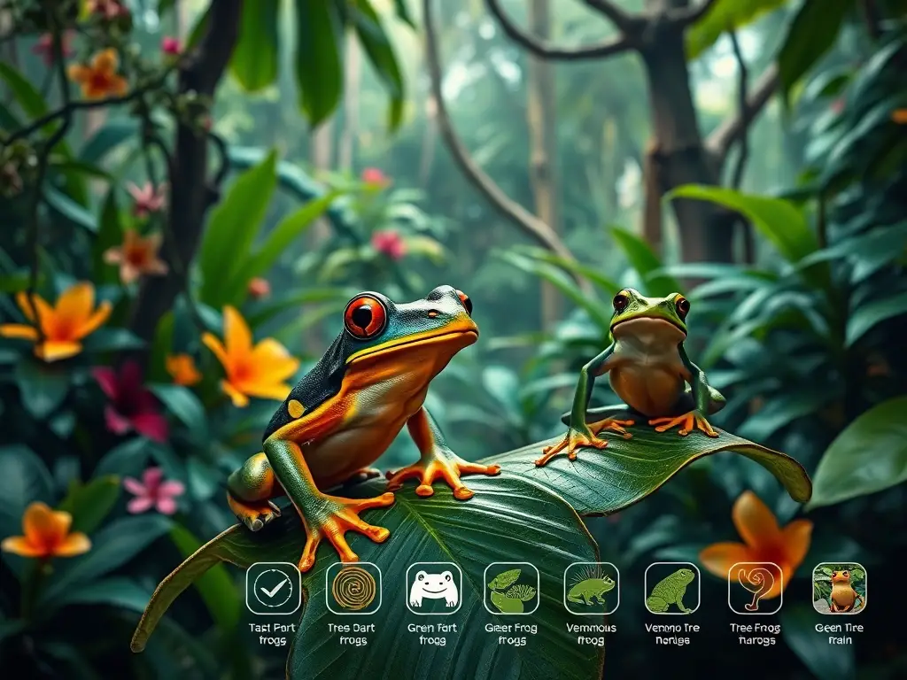 Una obra de arte vibrantly colorida de una jungla con foco en una rana del veneno