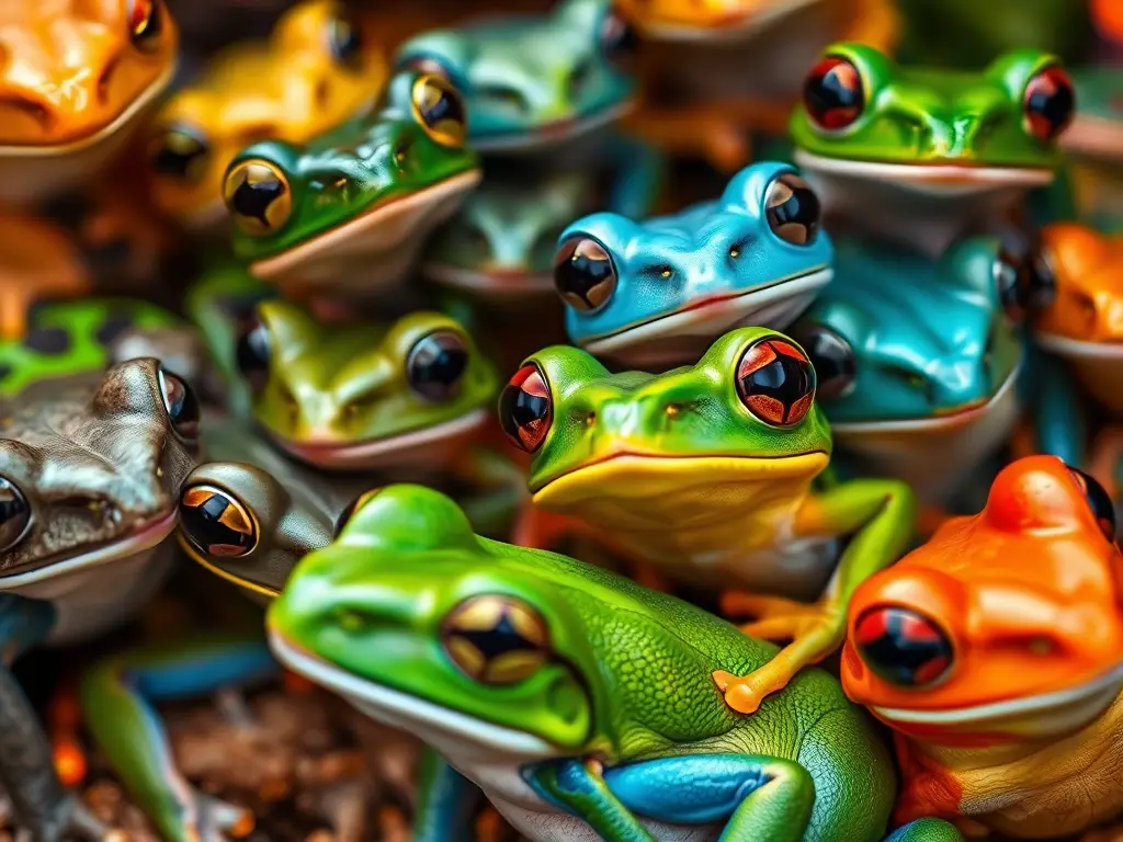 Un retrato detallado y realista de anfibios de colores vibrantes
