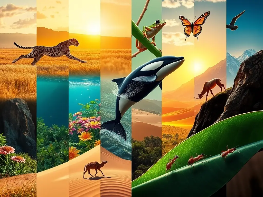 Collage fotorrealista de animales en movimiento