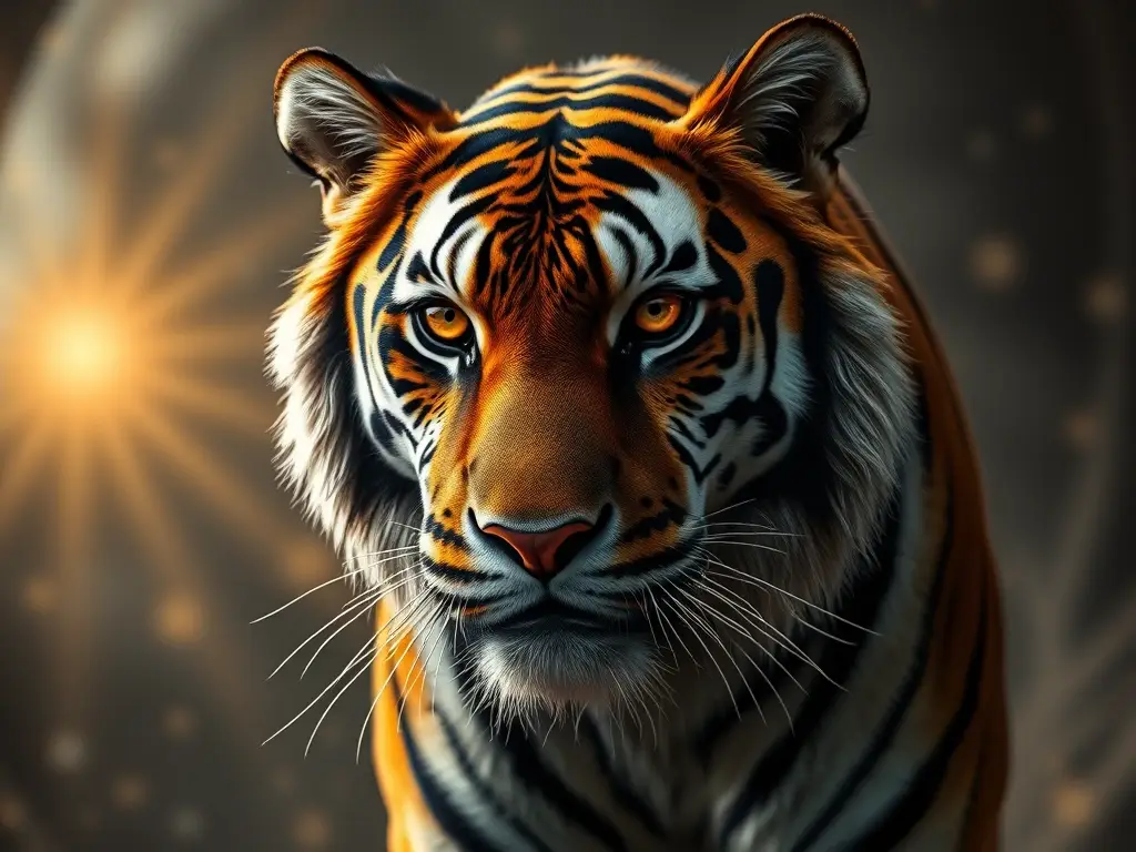 Un retrato de un tigre majestuoso y real, evocador e inmaculado