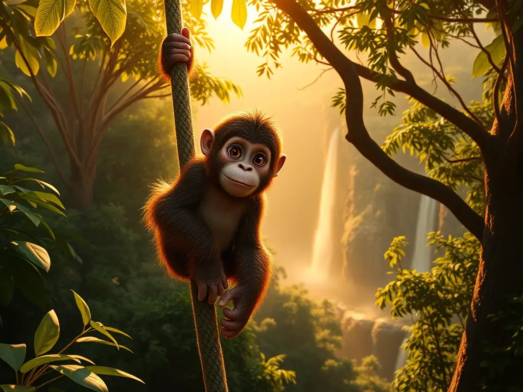 Terk, el orangután, en selva luminosa