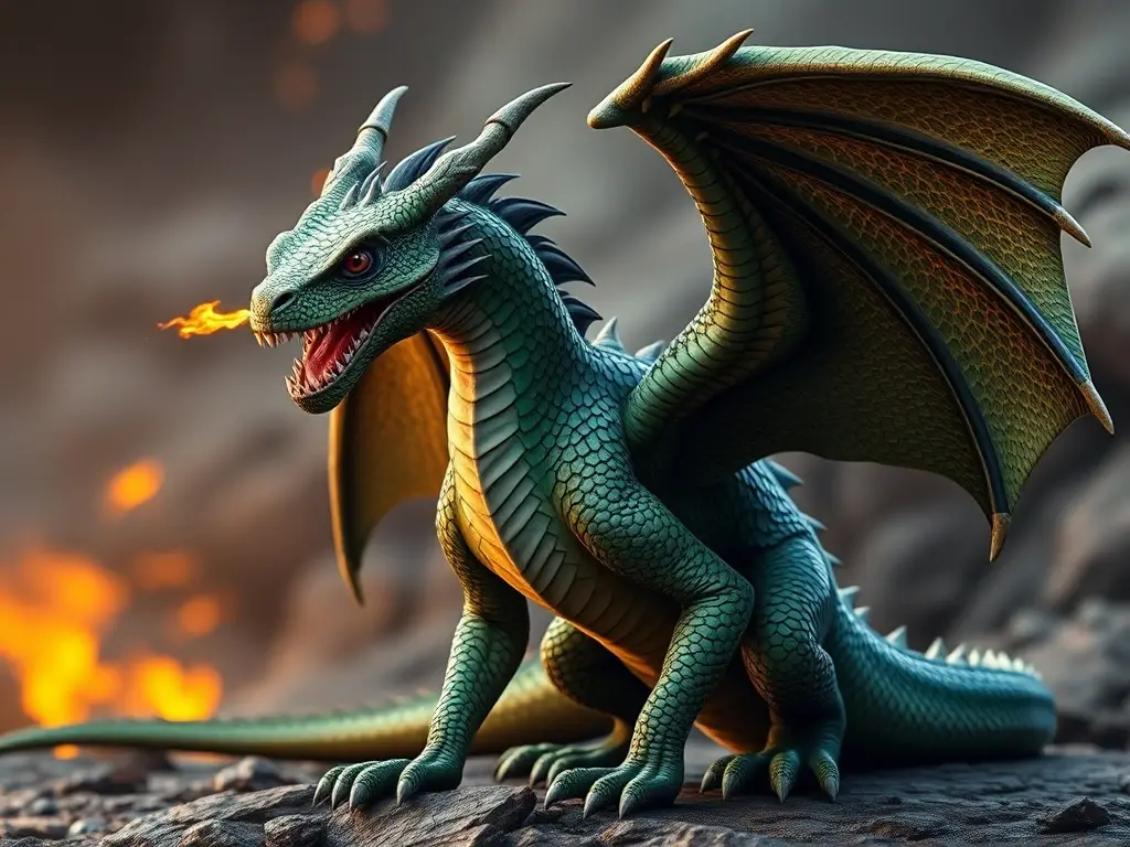 Photorealistic 8k dragon, Rhaegal, confident, fire-breathing