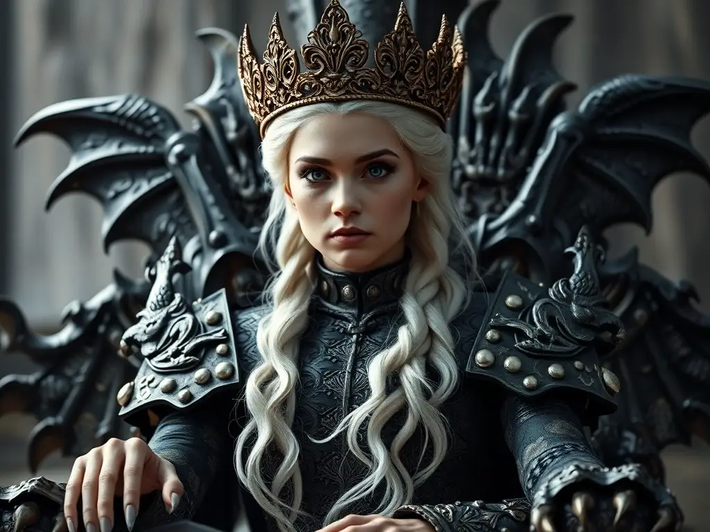 Fotografía hiperrealista de Daenerys Targaryen con corona de dragón