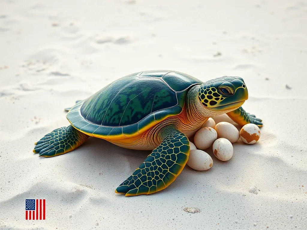 Imagen precisa de tortuga marina colocando huevos en una playa caribeña