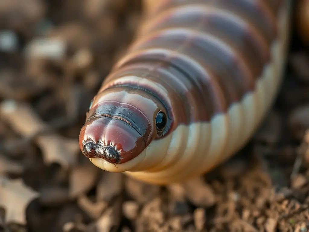 Fotografía realista del worm, sin distorsiones, con detalles naturales