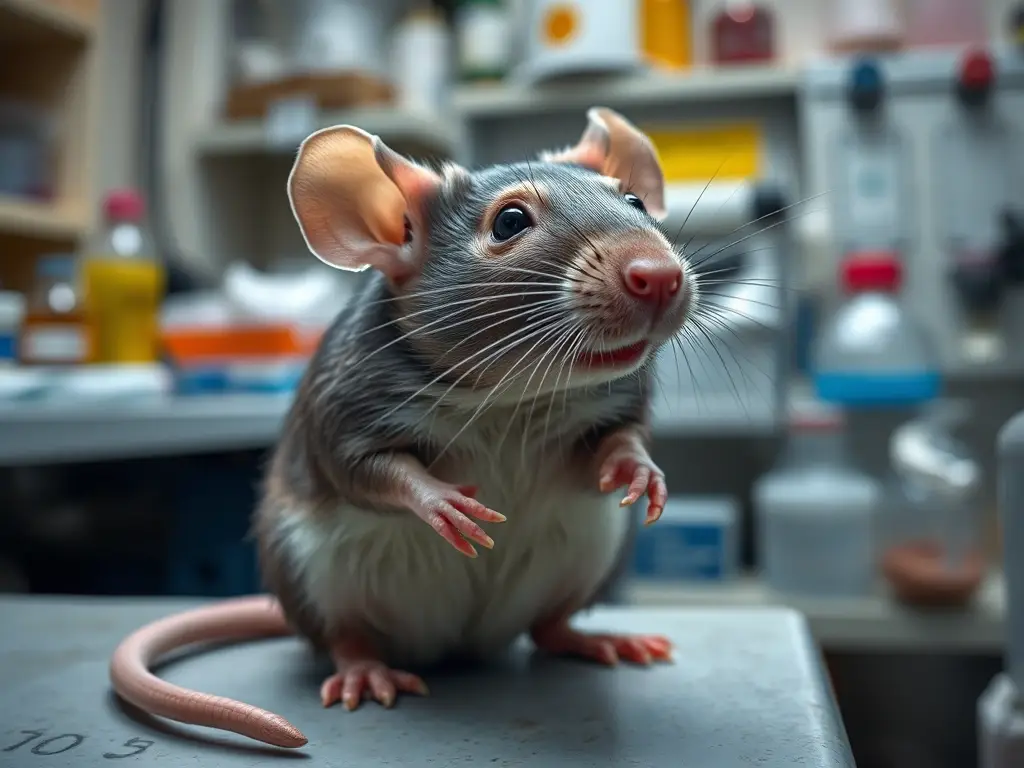 Fotoреалистичная fotografía de una ratita de laboratorio realista