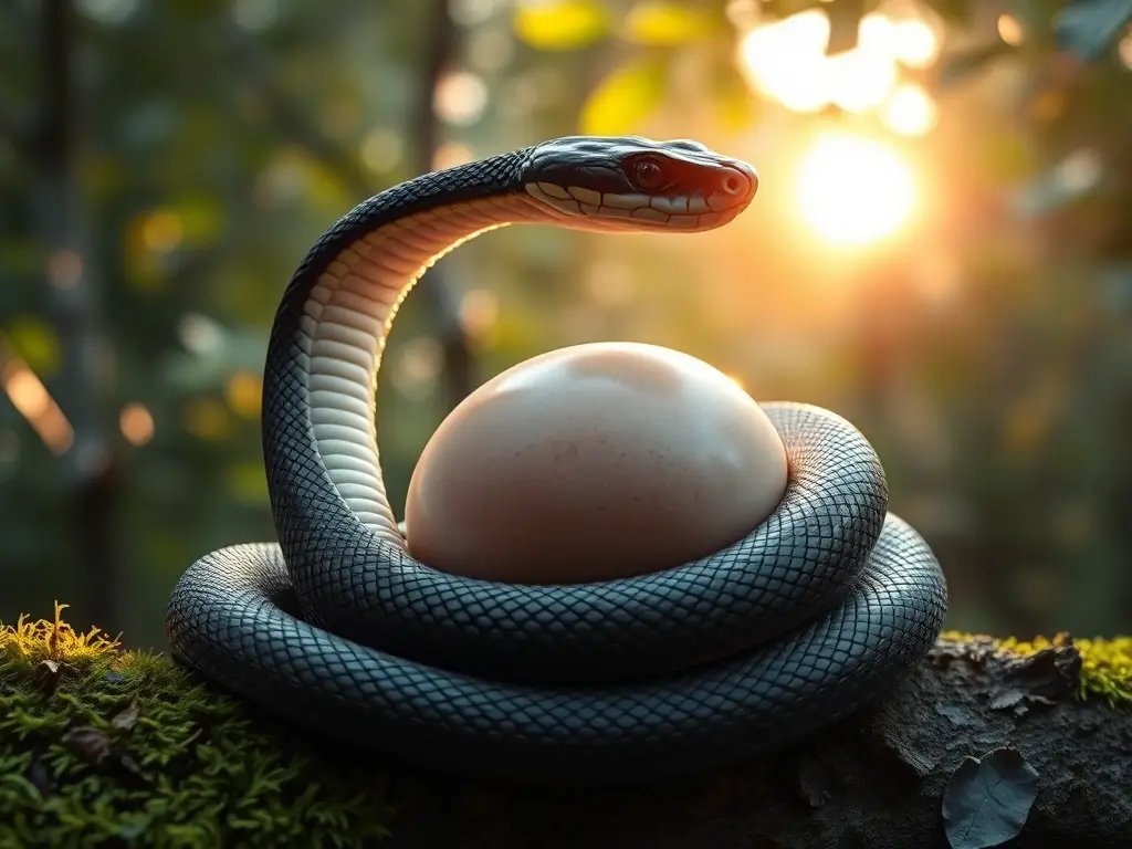 Víbora preñada sobre rama, detalle fotorealista