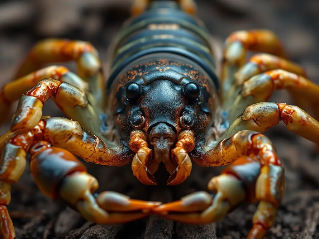 Foto realística de una escorpión en su hábitat con exosqueleto detalle